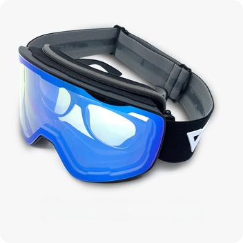 Blaze Skibrille in Blau, Dreiviertelansicht mit verspiegeltem Glas